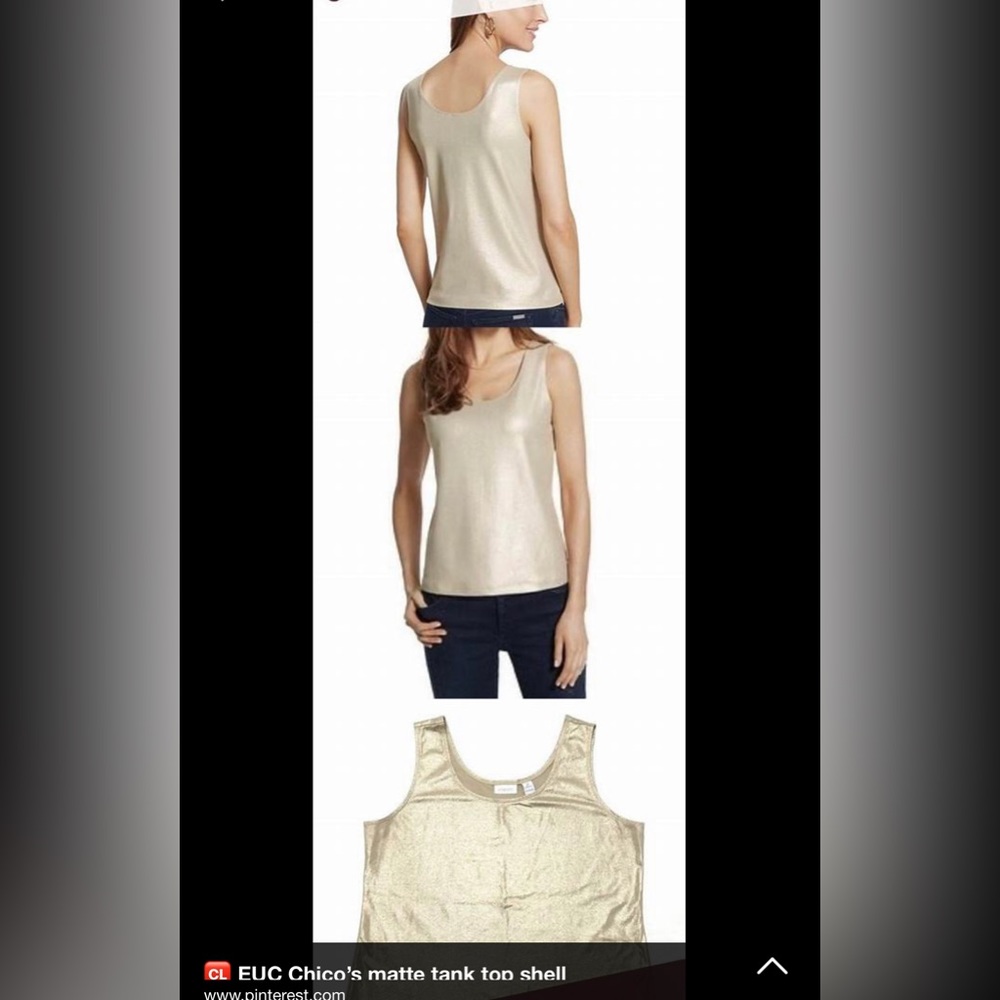 CHICO'S matte gold shimmer tank top shell metallic tank top shirt size 0 small